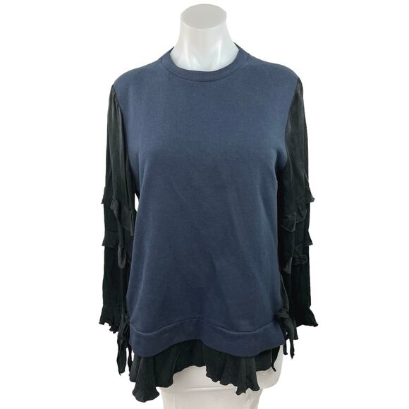 Zara Navy Blue Crew Neck Tiered Color Block Ruffle Long Sleeve Top Sweatshirt M - Picture 4 of 7